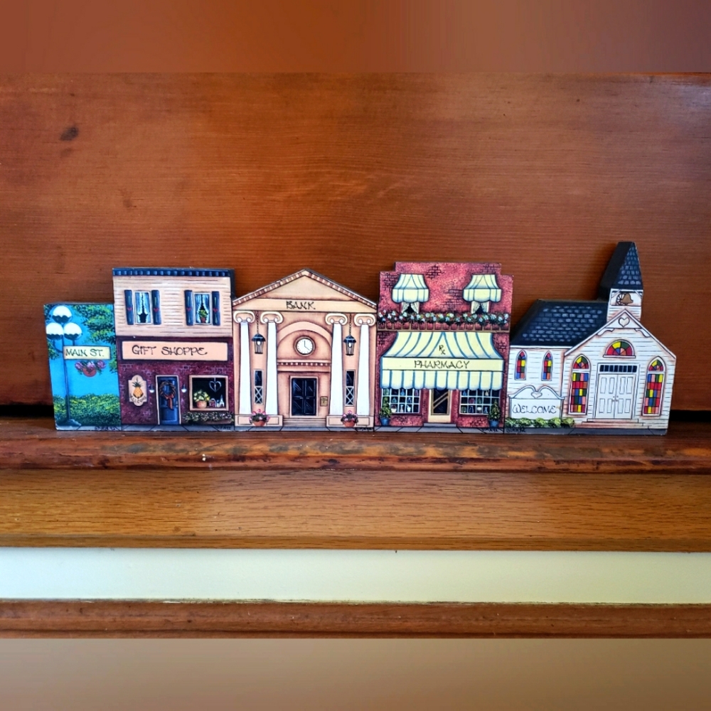 Brandywine Woodcrafts Wooden Cutout Village Town Buildings Decor Display